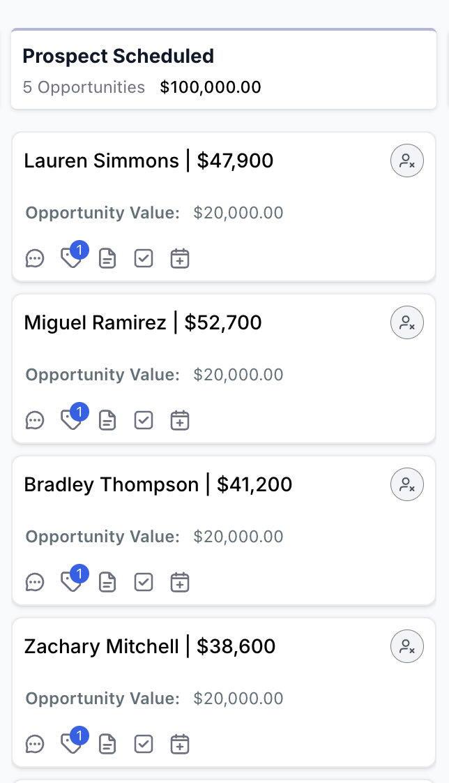 Prospect scheduled pipeline with $100K in opportunities